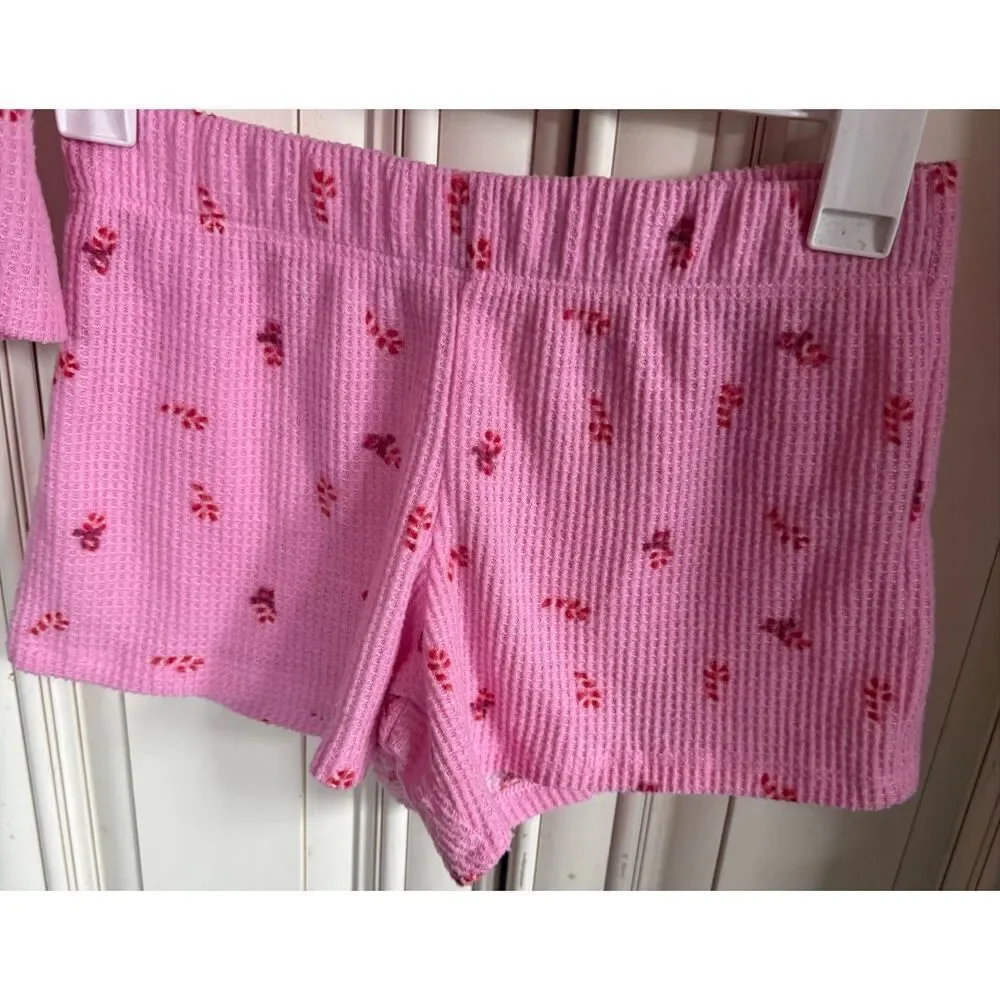 Cat & Jack Girls Waffle Knit Long Sleeve and Short Pajama Set 2 Piece Pink XL